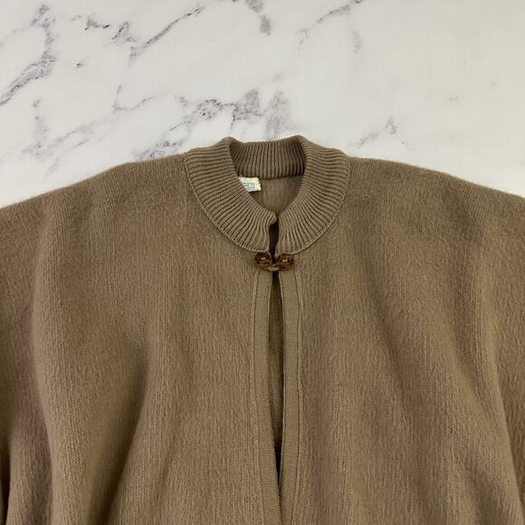 Cascada Womens Vintage 80s Cape Poncho Sweater One Size Taupe Brown Wool - Picture 2 of 10